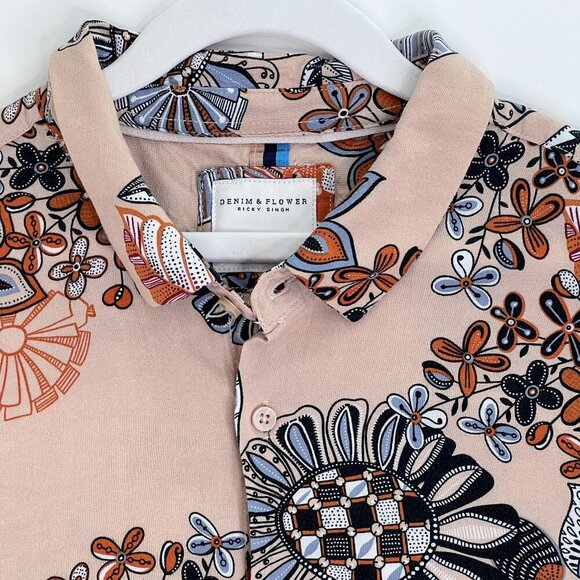 Denim & Flower Ricky Singh Kids' Juniors Modern Floral Shirt Tan Blue Size 13/14 - Picture 2 of 7